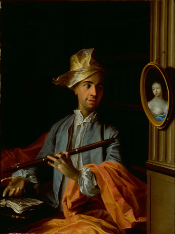 La Pouplinière, con in mano un flauto